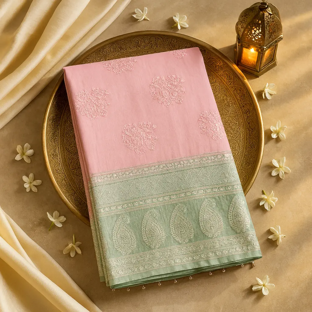 Elegant Pink Designer Saree with Ornate Zari Border 