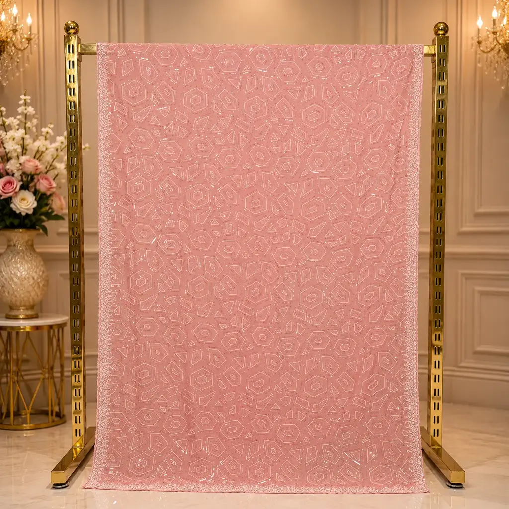 Blush Pink Sequin Saree with All-Over Embellished Work for Women, Festive Party Wear Design
