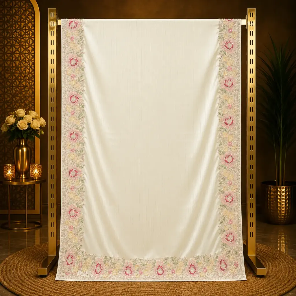Women's Ivory Designer Saree with Pastel Floral Embroidered Border