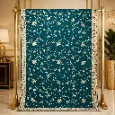 Teal Green Saree with All-Over Gold Floral Embroidery and Ornate Border