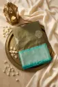 Olive Green and Sea Green Handloom Silk Zari Saree