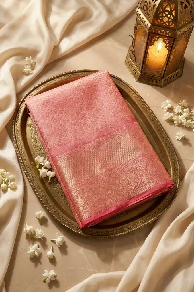 Coral Pink Pure Kanchipuram Silk Zari Brocade Saree 