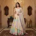 Pastel Multi-Color Sequin Embroidered Crop Top Lehenga Set