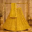 Women's Mustard Yellow Lehenga Choli with Mirror Work and Net Dupatta