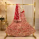 Women's Red Bridal Lehenga Choli with Rich Gold Embroidery and Matching Dupatta