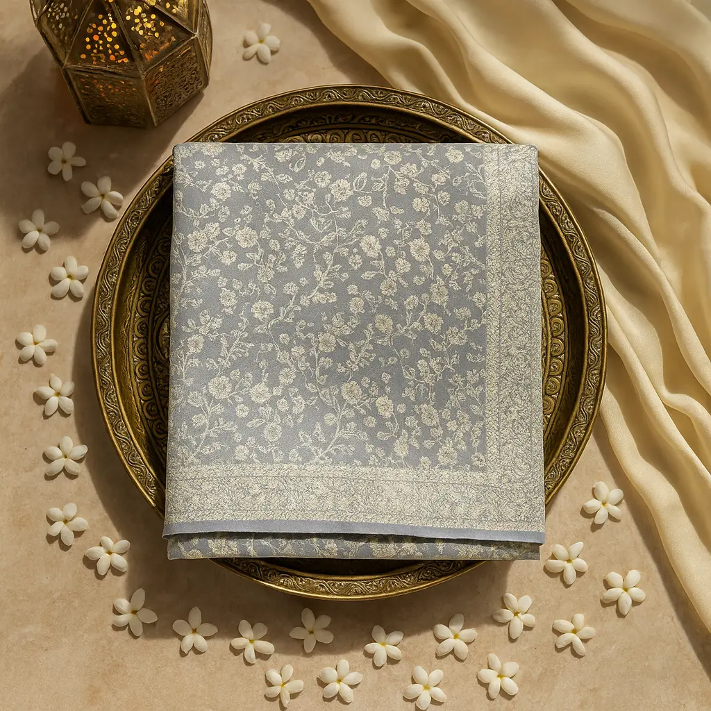 Elegant Grey Embroidered Saree with Intricate Sequin Embellishments