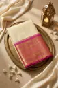Cream and Rani Pink Pure Kanchipuram Silk Saree