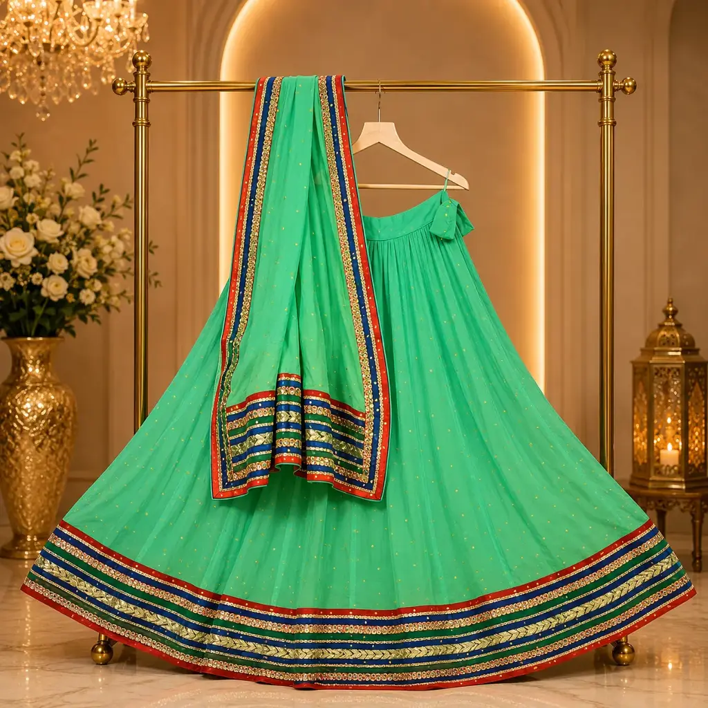 Women's Sea Green Embellished Lehenga Choli with Matching Dupatta