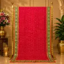 Women's Red Saree with Silver Buti Motif and Green Embroidered Border