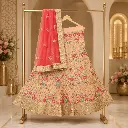 Women's Peach Floral Lehenga Choli with Red Net Dupatta