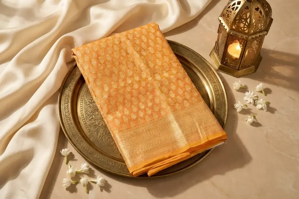 Sunshine Yellow Zari Butti Woven Kota Silk Saree