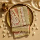 Elegant Peach Shimmer Net Saree with Intricate White Embroidery 