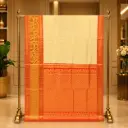 Elegant Ivory Woven Saree with Orange Floral Border and Ornate Pallu
