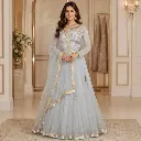 Women's Powder Blue Embroidered Lehenga Choli with Net Dupatta