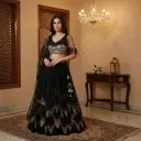 Midnight Black Sequin Embroidered Net Lehenga Choli Set