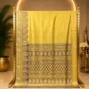 Elegant Lemon Yellow Woven Saree with Navy Blue Border and Ornate Pallu