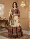 Cream Silk Banarasi Pleated Lehenga Set with Multi-Color Blouse