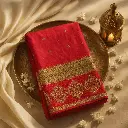 Red and Olive Green Dual-Tone Silk Embroidered Saree
