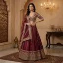 Wine Silk Zari Embroidered Bridal Lehenga Choli Set