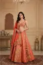 Coral Orange Silk Hand-Embroidered Bridal Lehenga Choli Set