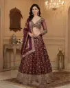 Deep Wine Silk Embroidered Mirror Work Bridal Lehenga Set