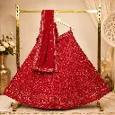 Women's Wine Red Embroidered Lehenga Choli with Matching Dupatta