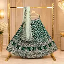 Women's Emerald Green Lehenga Choli with Silver Embroidery & Mint Dupatta