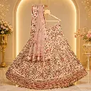Women's Ivory Pink Embroidered Lehenga Choli with Net Dupatta