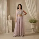 Dusty Lilac Heavily Embellished Crop Top Palazzo Cape Set