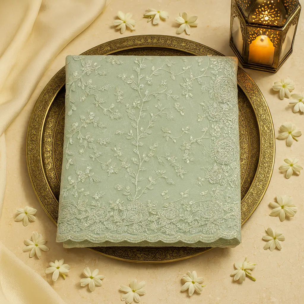 Elegant Mint Green Designer Saree With Intricate Floral Embroidery