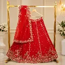 Women's Red Floral Embroidered Lehenga Choli with Matching Dupatta