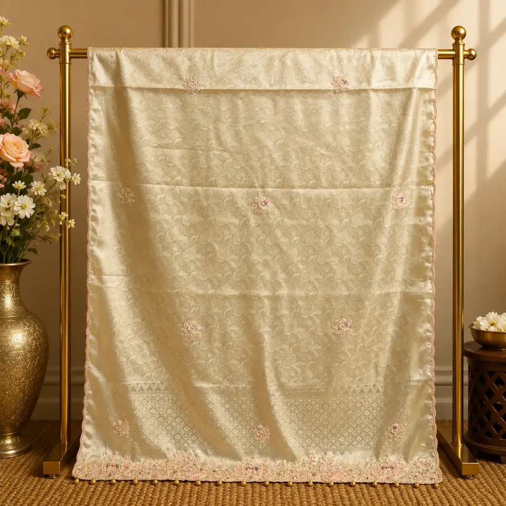 Champagne Beige Embroidered Saree with Sequin Border