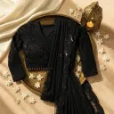 Elegant Black Net Saree with Heavy Sequin Embroidery Work