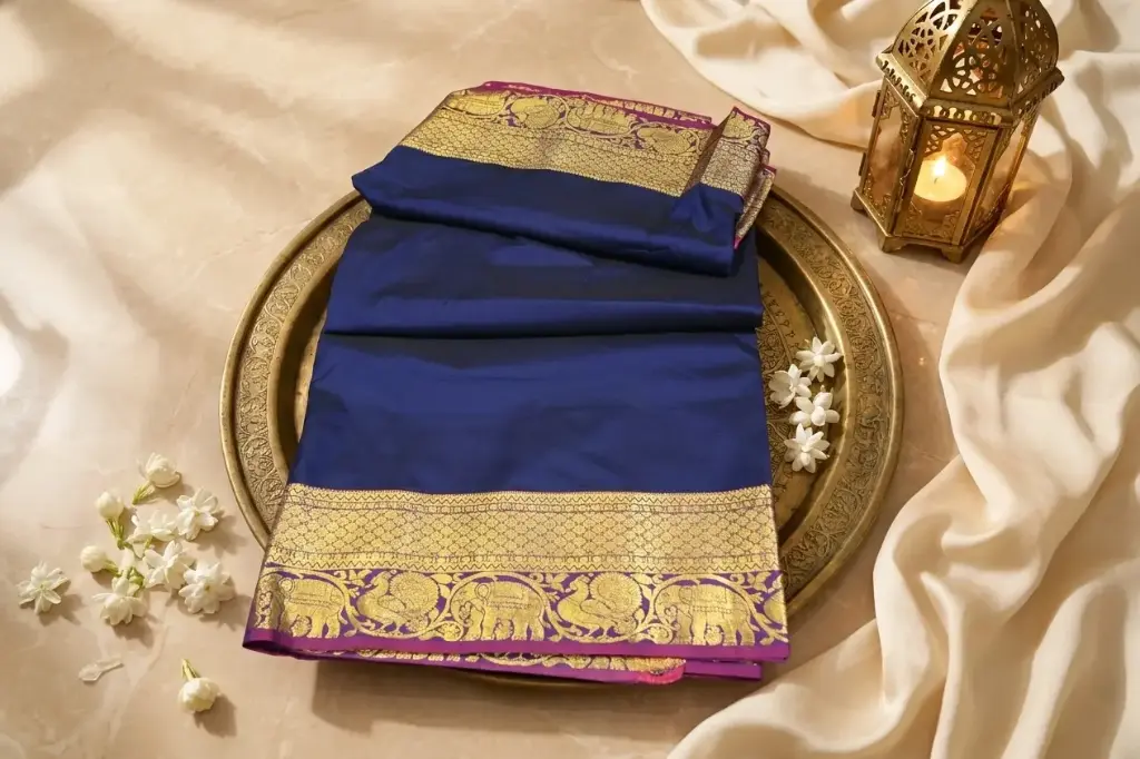 Royal Blue Tana Soft Silk Saree with Zari Border