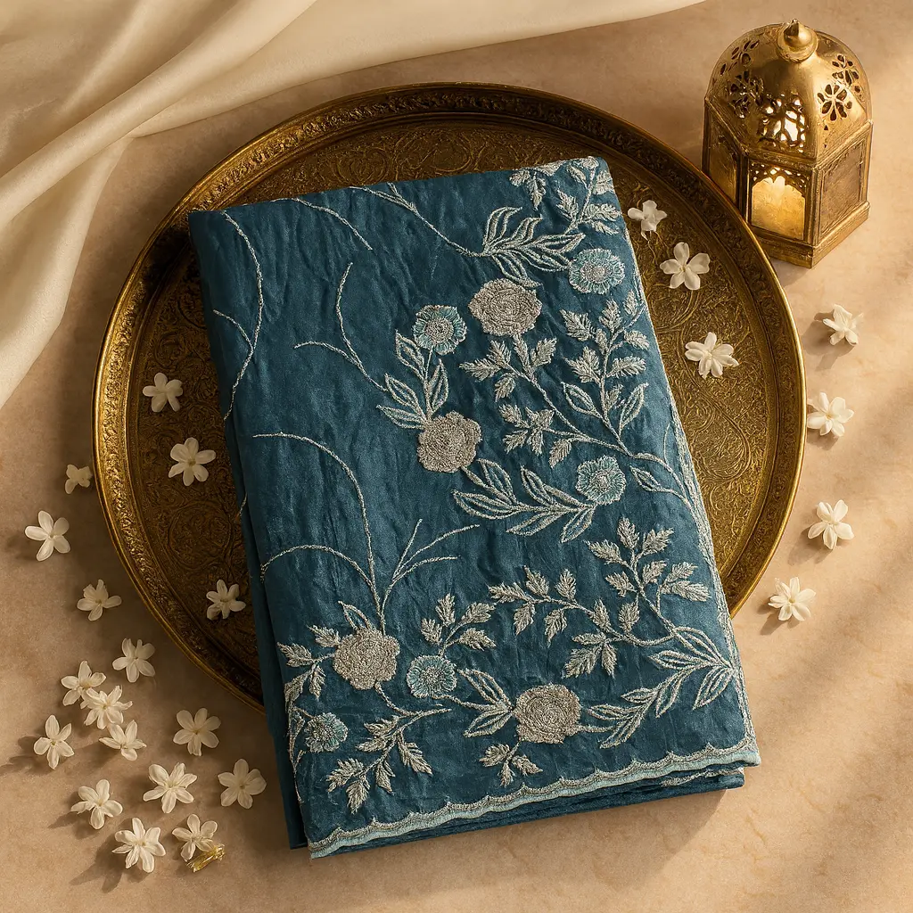Elegant Teal Designer Saree with Exquisite Floral Sequin Embroidery