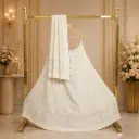 Women's White Bridal Lehenga Choli Set with Pastel Embroidery and Matching Dupatta for Wedding Wear
