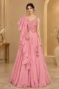 Blush Pink Embroidered Crop Top Lehenga Set with Ruffled Dupatta