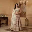 Cream Silk Patola Print Lehenga Set with Embroidered Blouse