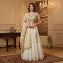 Ivory Embellished Crop Top Lehenga Set with Zari Dupatta