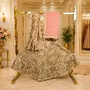 Women's Champagne Beige Bridal Lehenga Choli with Floral Embroidery and Dual Dupatta