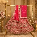 Rani Pink Bridal Lehenga Choli with Heavy Gold Embroidery and Matching Dupatta