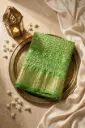 Parrot Green Bandhani Silk Saree with Zari Checks
