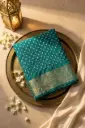 Teal Green Bandhani Georgette Saree With Zari Border