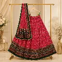 Women's Rani Pink Lehenga Choli with Green Border and Matching Dupatta