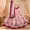 Women's Pink Floral Lehenga Choli with Maroon Border and Matching Dupatta