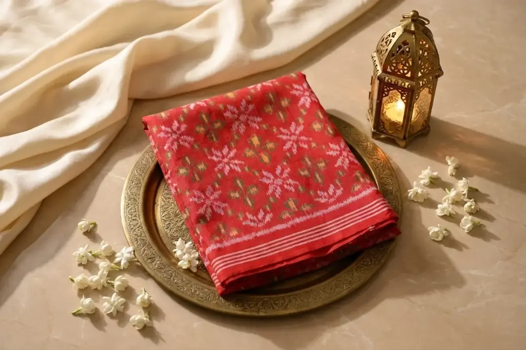 Crimson Red Pure Silk Patola Ikat Saree