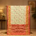 Cream Floral Printed Saree with Red Traditional Border