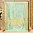 Mint Green Woven Saree with Golden Border and Chevron Design