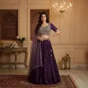 Royal Plum Silk Embroidered Lehenga Choli Set with Dupatta