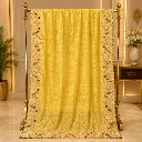 Women's Mustard Yellow Saree with Peacock Floral Embroidered Border